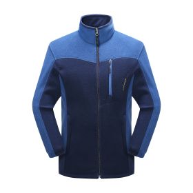 Cross-border Sources Of New Polar Fleece Warm Fleece Couple Cardigan Contrast (Option: Dark blue male-4XL)