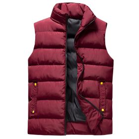 Men's Autumn Winter Vest Youth Slim Fit (Option: Wine Red-L)