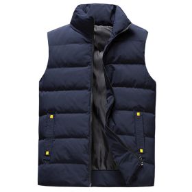 Men's Autumn Winter Vest Youth Slim Fit (Option: Dark Blue-L)