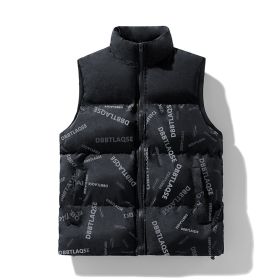 Men's Winter Stitching Sleeveless Cotton Coat (Option: Black-L)