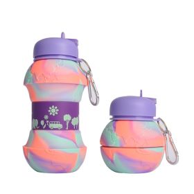 550ML Collapsible Water Bottles Outdoor Sports Fold Water Cup Silicone Leakproof Portable Kettle Travel Children Adult Bottle (Color: E, Capacity: 550ML)