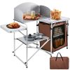 Camping Kitchen Station, Aluminum Portable Folding Camp Cook Table with Windshield, Storage Organizer and 4 Adjustable Feet, Quick Installation for Ou